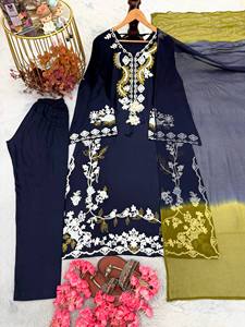 Nuevo Conjunto de Kaftán Largo y Pantalón de Rayón Satinado Sólido de Diseñador, con Dupatta, para Uso Diario, Agradable al Tacto - Product Image 4