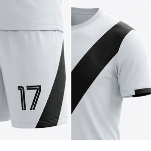 Ensemble de maillots de football personnalisés sublimés pour hommes, blanc et noir avec rayures diagonales, 100% polyester, respirant, manches courtes, uniformes - Product Image 6