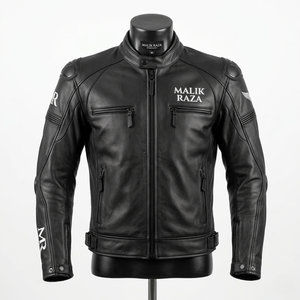 Motorcycle <b>Leather</b> <b>Jacket</b> With Reinforced Stitching - Product Image 2
