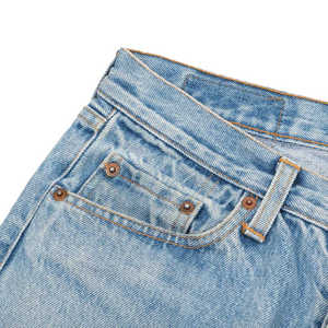 Jean en denim 100 % coton délavé bleu clair déchiré coupe bootcut style vintage 5 poches léger pour homme - Product Image 3