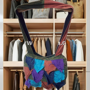 กระเป๋าสะพายข้างใช้ได้ทุกเพศ BG-245กระเป๋าผ้าฝ้ายแท้ย้อนยุคหินล้างโพลีเอสเตอร์มีซิปตกแต่งพู่ห้อย - Product Image 4