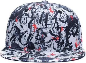 Casquette Snapback à effet de peinture noire éclaboussée, 6 panneaux, en coton, ajustée, unisexe, style streetwear, décontractée - Product Image 2