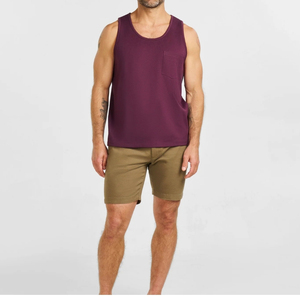 Camiseta sin mangas para hombre, color morado, cuello redondo, color sólido, con bolsillo, informal, de punto, ajustada - Product Image 2