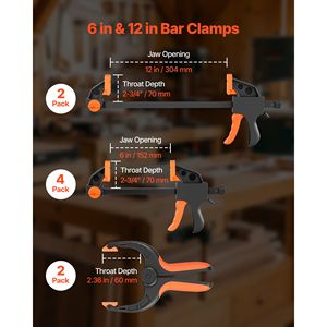 F-<b>Clamp</b> Bar <b>Clamps</b> for Woodworking 8 Pack 6" & 12" One Handed <b>Clamp</b>/Spreader 154 Lbs Load Limit <b>Quick</b> <b>Release</b> - Product Image 2