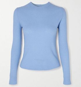 Light Blue Ribbed Lightweight Simple Yoga <b>Top</b> <b>Mock</b> <b>Neck</b> Long Sleeve Slim Fit Women Activewear - Product Image 2