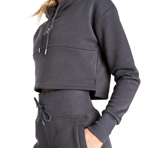 Hoodies courts personnalisés pour femmes avec col roulé, en mélange de coton, séchage rapide, respirants, écologiques, service OEM - Product Image 6