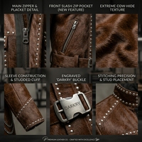 Fournisseur en gros de vestes en cuir marron pour hommes, sur mesure, cloutées, longues, en cuir de vachette, usine exportatrice et fabricante
