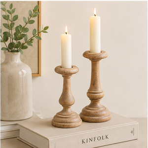 Wholesale Handcrafted Solid Mango Wood Pillar <b>Candle</b> Holder <b>Set</b> Rustic Farmhouse Decorative Candlestick Stands For Home Decor - Product Image 6