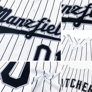 Anti-Bacterial Top Quality OMMiZ men Custom White Black Pinstripe Black-Gray Authentic <b>Baseball</b> Jersey - Product Image 5