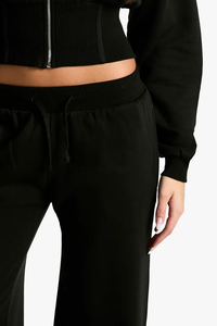 Pantalon de jogging d'hiver pour femme, noir, taille mi-haute, coupe droite, en molleton bouclette doux 100% coton, avec cordon de serrage, personnalisable, vente en gros - Product Image 5