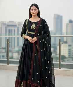Robe de soirée noire magnifique pour femme, avec dupatta lourd, longue, en soie, style indien et pakistanais, pour adultes - Product Image 4