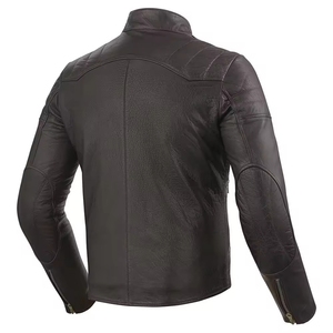 Chaqueta de Motociclista de Cuero Genuino para Hombre, Cuello Alto, Cierre de Cremallera, Resistente al Viento, Ropa de Motociclista, Corte Ajustado, para Otoño - Product Image 3