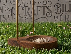 Support d'encens inversé en verre et laiton avec base en bois et cendrier intégré - Prix usine - Product Image 1