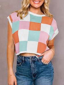 เสื้อครอปแขนสั้นผู้หญิง Aura Knit สีสันสดใสสำหรับฤดูร้อน คอวี ทรงหลวม สไตล์ลำลอง ทันสมัย น้ำหนักเบา แฟชั่น - Product Image 2