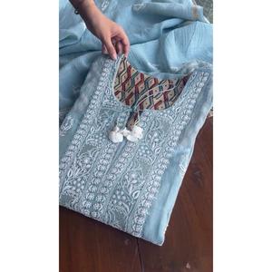 ÚLTIMA ORGANZA CON HILO CHANDERI TRABAJO TOP PALAZZO CON DUPATTA SKY Dhoti - Product Image 2