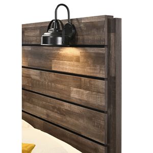 Letto matrimoniale in legno stile rustico con finitura effetto legno anticato marrone e lampada, mobili per camera da letto - Product Image 3