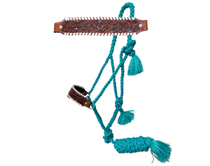 Harnais en nylon décoré d'un motif floral sculpté à la main et de sangles blanches sur le nezier en cuir - Product Image 1