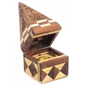 Brûleur à Bakhoor en bois artisanal élégant avec coupelle à encens en métal pour parfumer la maison et la décoration traditionnelle - Product Image 5
