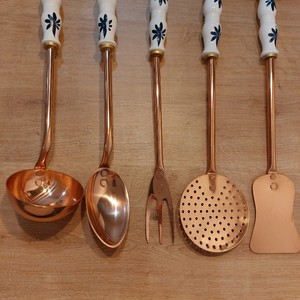 Classic <b>Ceramic</b> Handle Flatware <b>Set</b> With Blue Floral Design Copper Stem Dishwasher Safe Wedding Use - Product Image 5