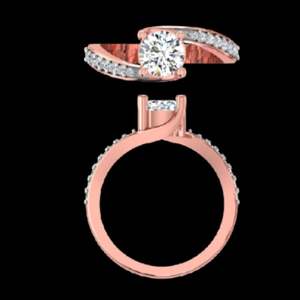 Anillo de compromiso moderno de oro rosa de 1.08 quilates con diamantes redondos, diseño cruzado con pavé y engaste flotante de dos tonos. - Product Image 3