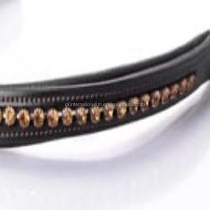 Nuevo diseño 1 Fila cristales dorados redondo marca Diamante Bling cuero genuino acolchado frente de caballo banda en Full Cob Over Size - Product Image 3