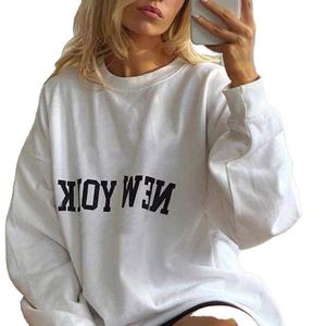 New York Solid Long Front Print Oversized Sweatshirt Casual Stand Collar Pullover Loose Fit Streetwear Fleece <b>Top</b> - Product Image 6