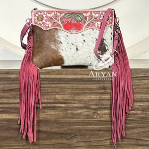 High Quality 2026 Fashion Trend <b>Mini</b> Handbag Women's <b>Hand</b> Tooled Leather Crossbody Fringe Bag Genuine Cowhide Shoulder Handbags - Product Image 1
