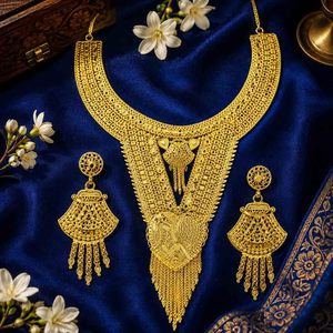 En gros, Ensemble de colliers longs de mariée turcs en or micronisé 14K, 18K, 24K, style Dubaï traditionnel, bijoux de mode en or laminé, Oro Joyeria - Product Image 2
