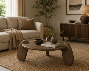 Table basse ronde en bois de manguier massif, design contemporain français, table de salon - Product Image 2