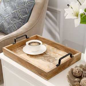 Bandeja de Servir de Madera Rectangular, Pintada a Mano con Diseño Minimalista de Plantas, Bandeja Decorativa Hecha a Mano para Uso Doméstico - Product Image 5