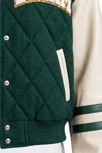 Blouson universitaire sportif ample pour homme, en PU coupe-vent, avec fermeture éclair, patchwork et col rabattable, personnalisable avec logo sur le devant - Vente en gros ODM Hiver - Product Image 4