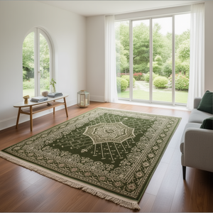 Tapis d'hôtel moelleux à motif médaillon, fabriqué à la machine, 7x9 pieds, en polyester à poils longs, lavable, marron/vert - Product Image 3