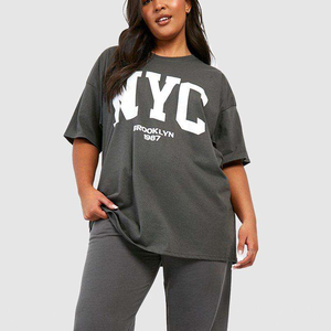 Camiseta de manga corta con cuello redondo para mujer, talla grande, 180 gramos, transpirable, 100% algodón, estampada, para verano. - Product Image 5