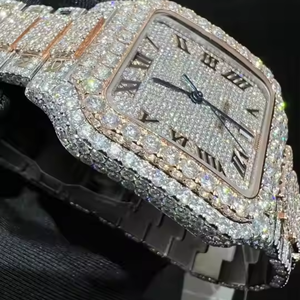 Montre de luxe en moissanite VVS de haute qualité, entièrement sertie de diamants, mouvement japonais, boîtier carré, style hip-hop, spécial Saint-Valentin - Product Image 1