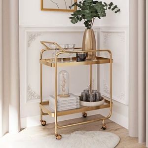 Chariot de service moderne en fer doré avec étagères en verre, chariot roulant pour la maison, la cuisine, la salle à manger, rangement et organisation - Product Image 3