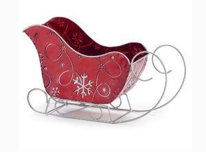 Metal Christmas Sleigh Decoration With <b>Pinecones</b> And Greenery Traditional Style Handicraft - Product Image 2