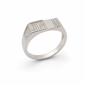 925 Sterling <b>Silver</b> Geometric Cubic Zirconia Band <b>Ring</b> for <b>Men</b> Wedding Party Daily Wear High Polish Finish - Product Image 3