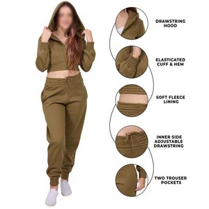 Conjunto Deportivo con Capucha para Mujer, Color Verde Oliva, Sudadera con Cremallera de Manga Larga y Bolsillos Laterales, Ropa Casual de Otoño - Product Image 6