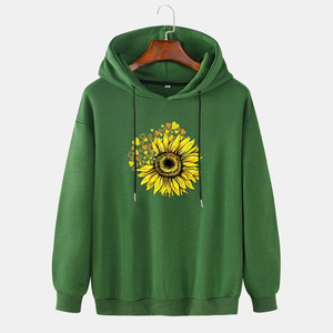 Sweat-shirt à capuche unisexe blanc, imprimé floral tournesol, coupe classique, décontracté, pour le printemps, 100% coton tricoté respirant - Product Image 4