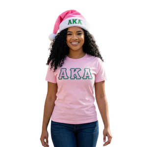 Gorro de Santa Claus de Lujo Verde, Rosa y Blanco con Letras Griegas Bordadas, Gorro de Fiesta Navideño de Felpa Suave para Mujer - Product Image 3