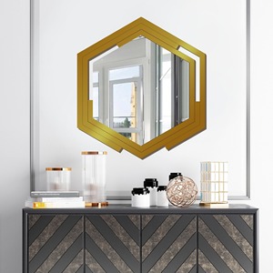 Miroir mural octogonal en métal doré au design moderne, miroir décoratif, décoration murale moderne, miroir pour salle à manger, miroir pour hôtel, espace repas - Product Image 4
