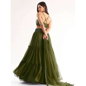 Lehenga Choli en Georgette vert à paillettes captivantes, tenue de soirée avec motif Mehndi complexe, Zeel Clothing, semi-cousu - Product Image 6