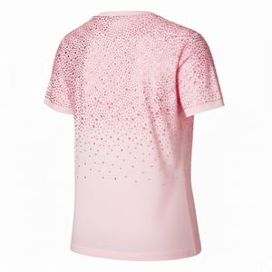 T-shirt tricoté rose à strass pour femme, col rond, manches courtes, style doux, coupe classique, pour le quotidien printemps-été - Product Image 3