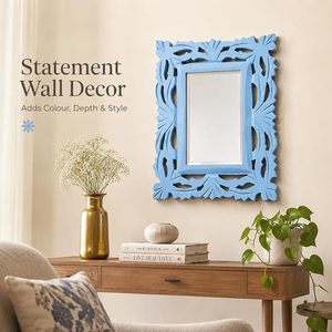 Blue Retro Vintage Ornate Frame Wall <b>Mirror</b> 4mm Thick Handcrafted Glass for Bathroom & Bedroom <b>Hanging</b> Vanity Decor - Product Image 5