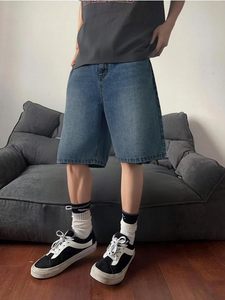 <b>Men's</b> High Waist Denim Shorts Straight Leg Light Wash Cotton Streetwear Knitted Casual Summer Wear with Pockets - Product Image 3