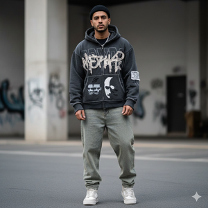 Men's Hoodies & Sweatshirts Heavyweight 500 GSM Cotton <b>Fleece</b> Custom Distressed Embroidery Acid Wash Cropped <b>Zipper</b> Hoodie - Product Image 3