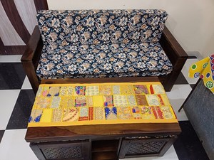 Yellow Patchwork Table Runner Embroidered Cotton <b>Wall</b> <b>Decor</b> - Product Image 3