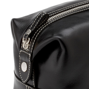 Custom Logo Black Leather <b>Men's</b> Dopp Kit Toiletry Wash Bag Travel Cosmetic <b>Pouch</b> for <b>Men</b>. - Product Image 3