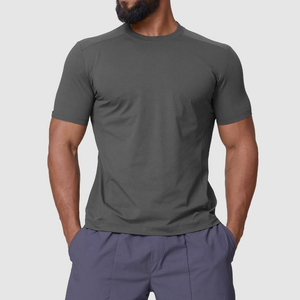 Men's Slim Fit O-Neck Short Sleeve Solid Color Cotton T-Shirt Breathable Casual Jersey Knitted <b>Plain</b> Dyed <b>White</b> - Product Image 4
