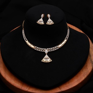 White <b>Ruby</b> Pink Vintage Bezel Setting Dual Tone <b>Necklace</b> Set Brass Gold Plated Bridal Engagement Wedding Statement <b>Necklace</b> - Product Image 1